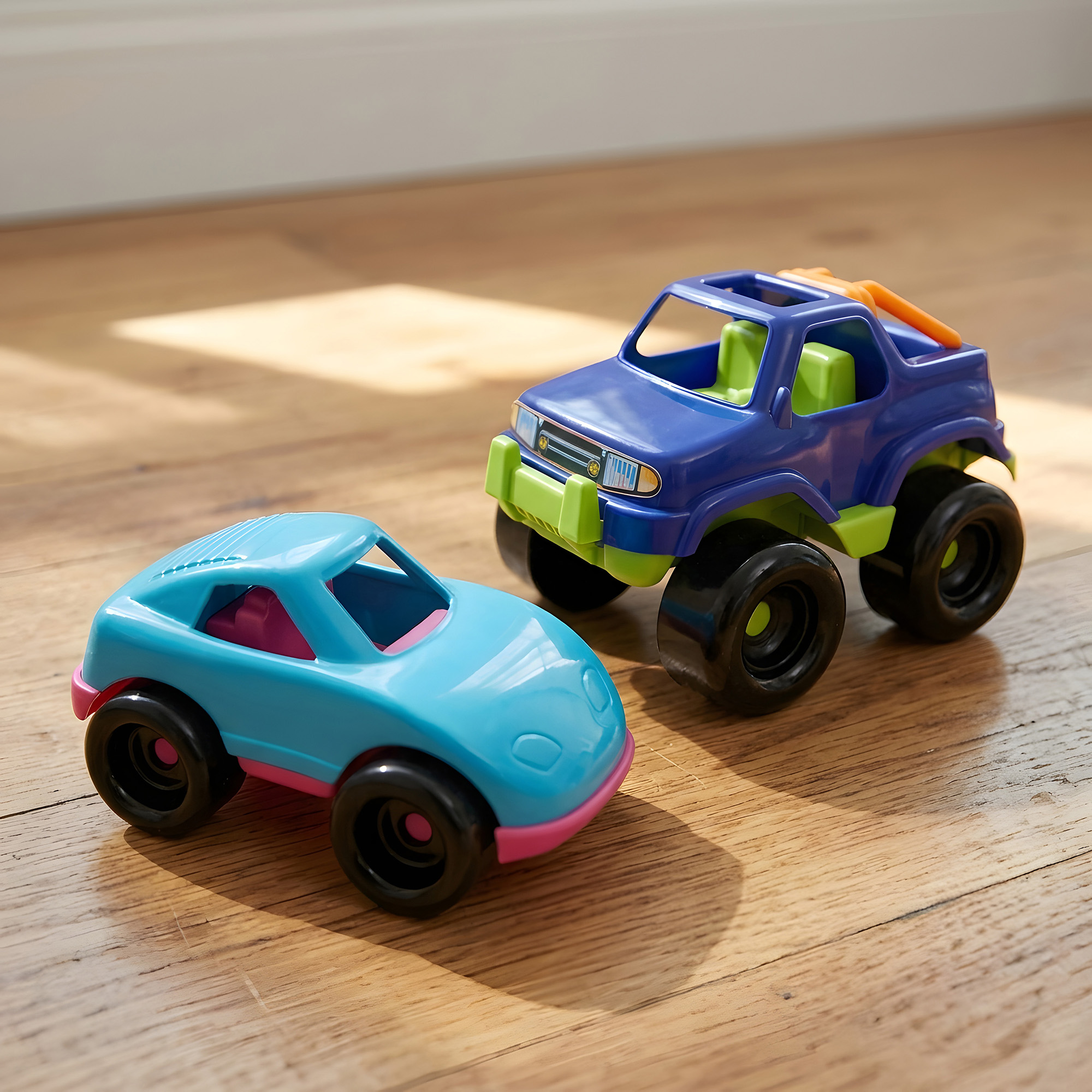 Car and Pickup Vehicle Set displayed in a sun-fillder kids room.